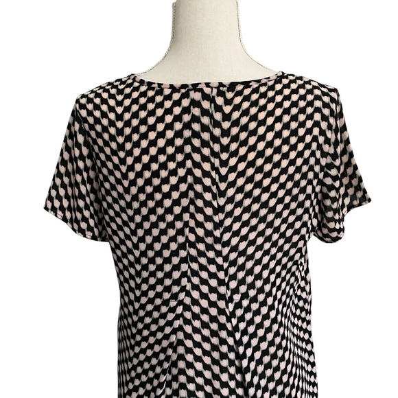 Pleione Black Pink Geometric Print High-Low Blouse Small Scoop Neck - Picture 8 of 12
